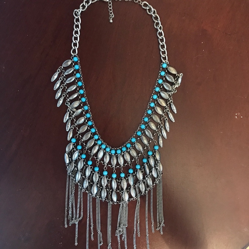 Turquoise and silver statement necklace